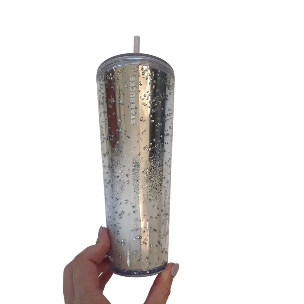 Starbucks Holiday 2022 Silver Glitter Bubble Tumbler 24 oz Venti Snowflake